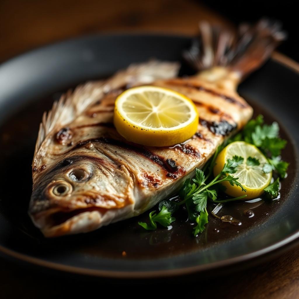 Grilled fish plated at Dalla