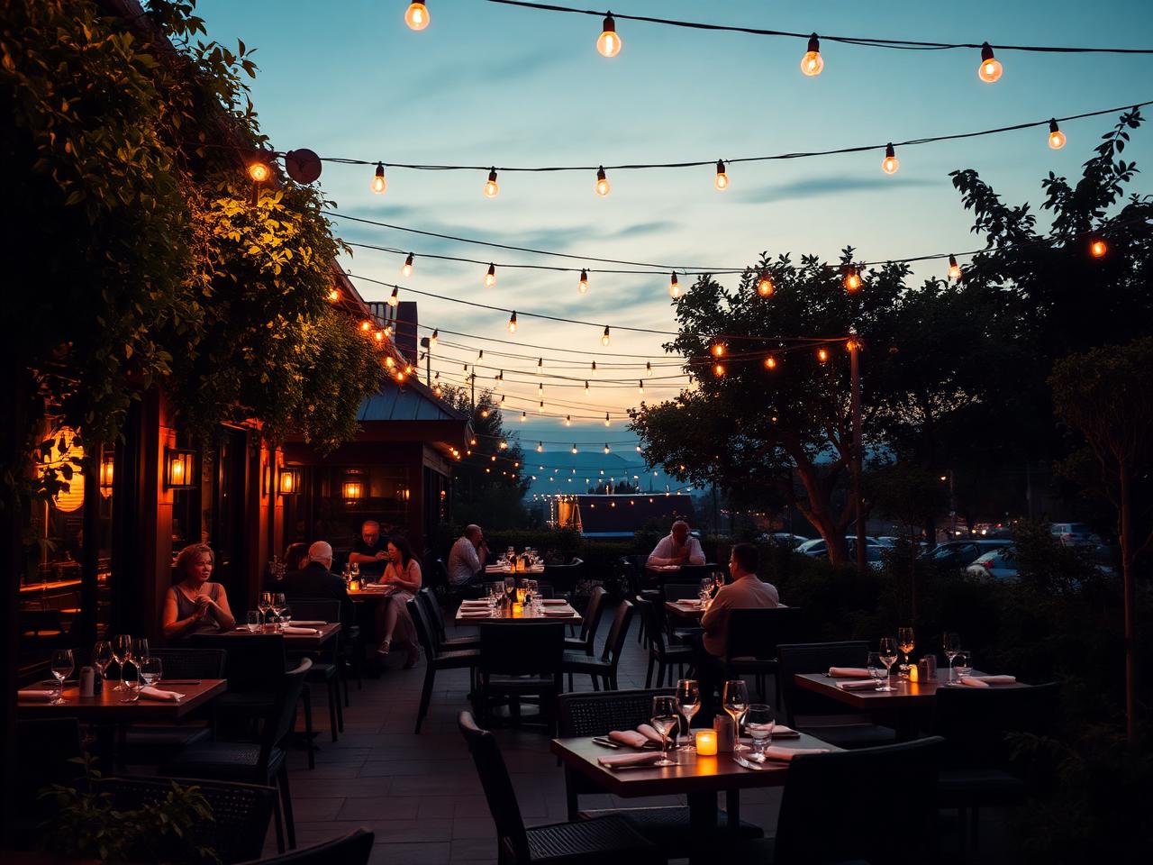 Outdoor seating in the evening